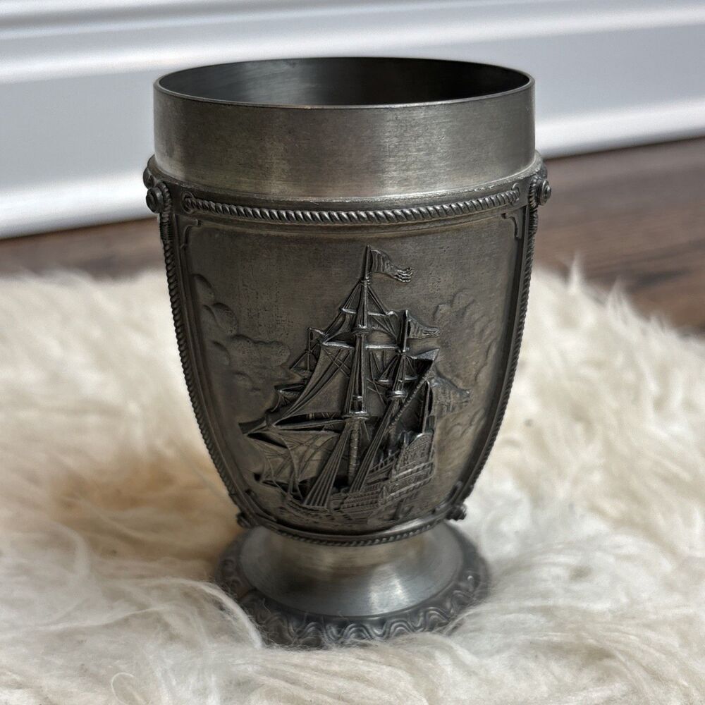 SKS Design 95% Pewter Goblet Nautical Sailing Ship Chalice German Zinn Cup